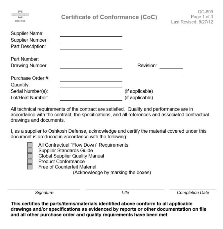 Printable Certificate of Conformance Templates & Forms (Excel / Word)
