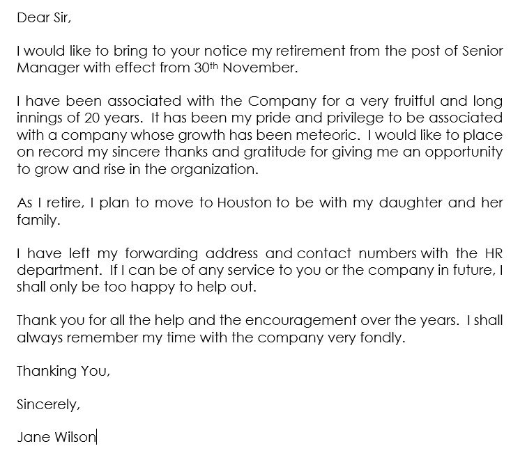 free retirement letter template