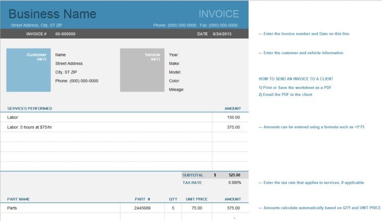 Free Automobile Invoice Template for Dealers, Mechanics & Private Sellers