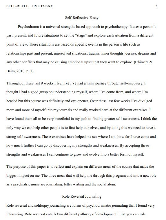 college self reflection essay example