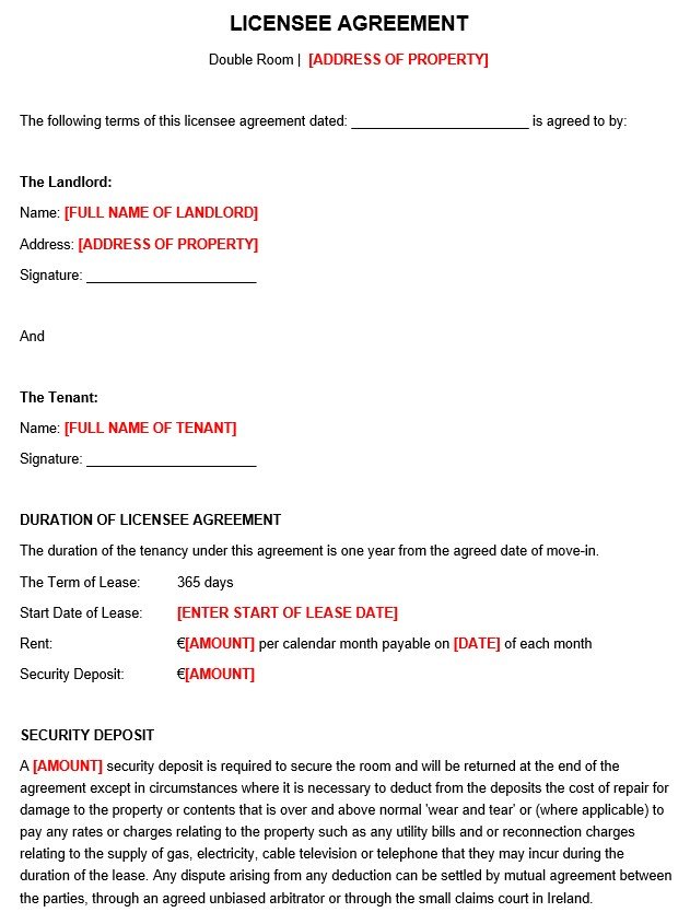 license agreement template property