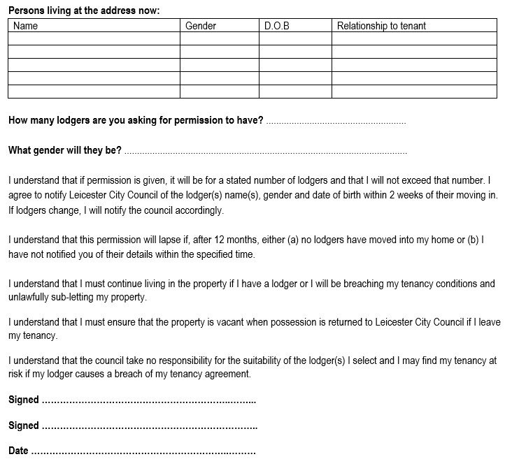 lodger permission form