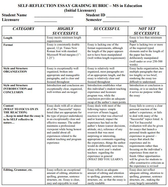 student self reflection essay sample