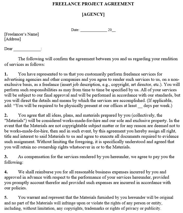 freelance project agreement agency template
