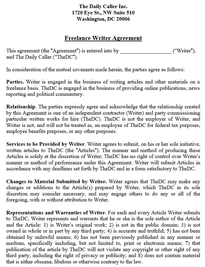 freelance writer agreement template