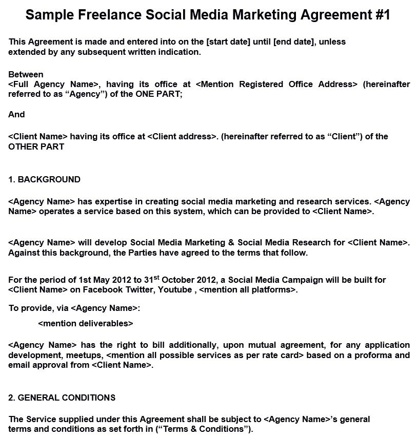 sample freelance social media marketing agreement template