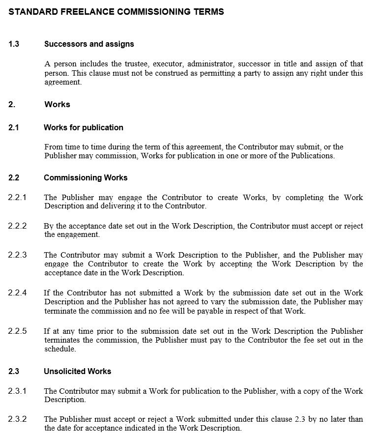 standard freelance commissioning terms