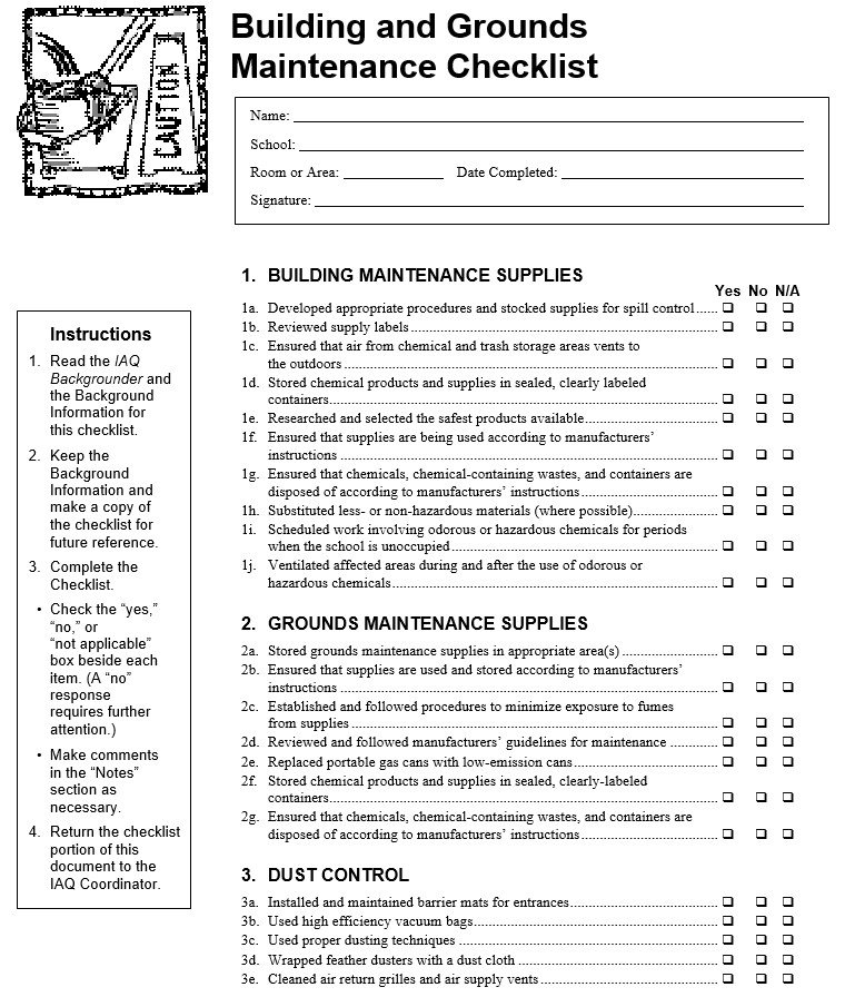 building and grounds maintenance checklist template