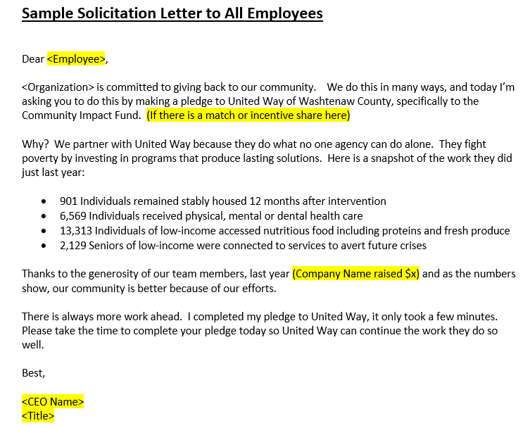 solicitation letter to all employees