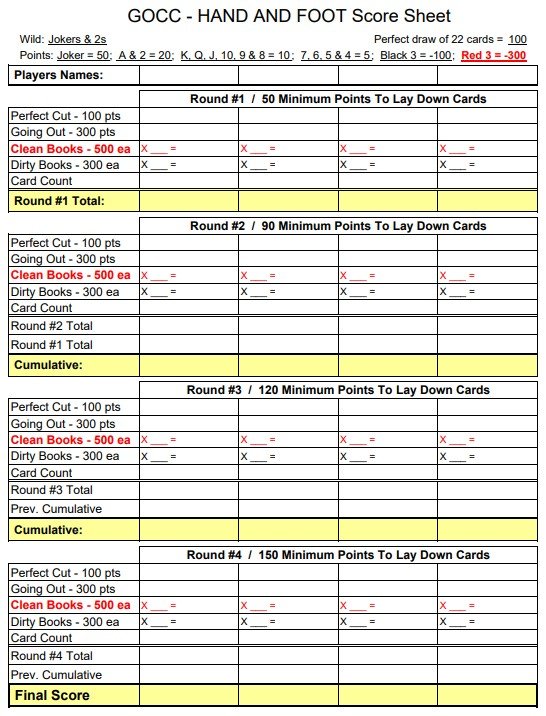 printable hand and foot score sheet