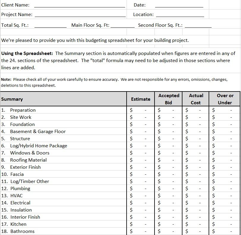 construction estimate template