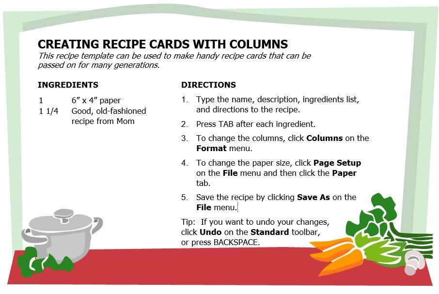 create recipe cards with column
