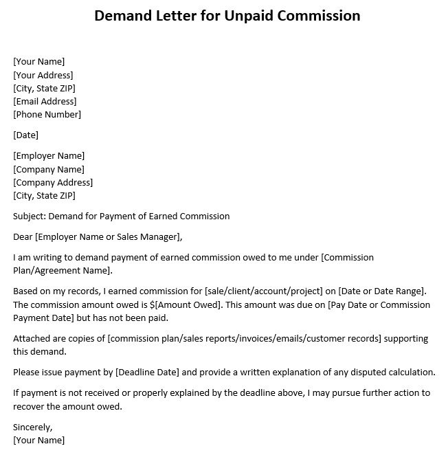 demand letter for unpaid commissions