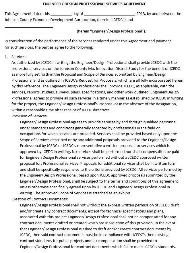 engineer design professional services agreement template