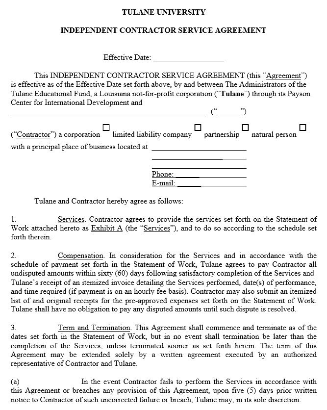 independent contractor service agreement