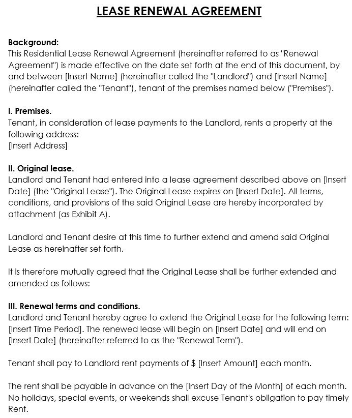 lease renewal agreement template