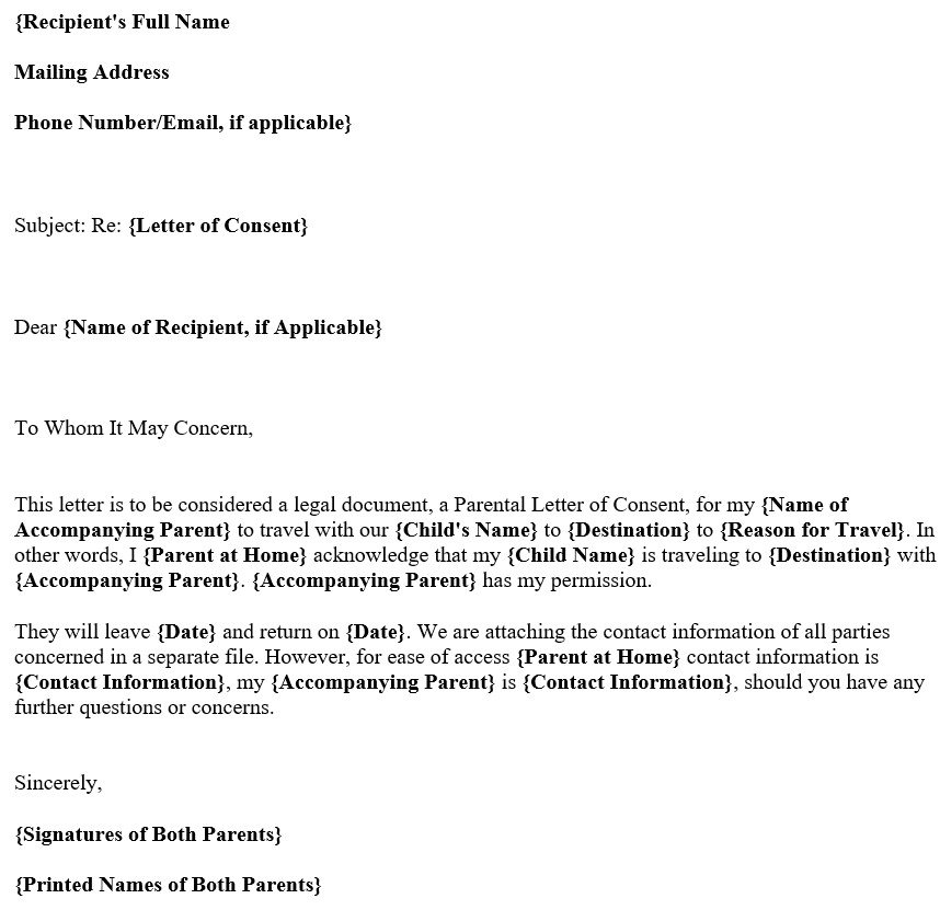 letter of permission to travel with grandchildren template