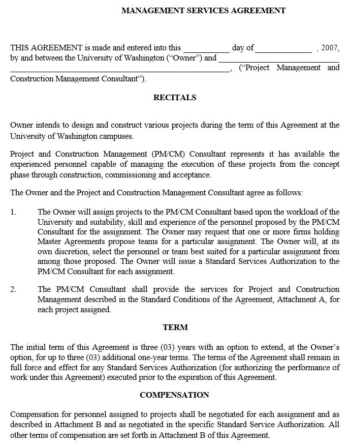 management services agreement