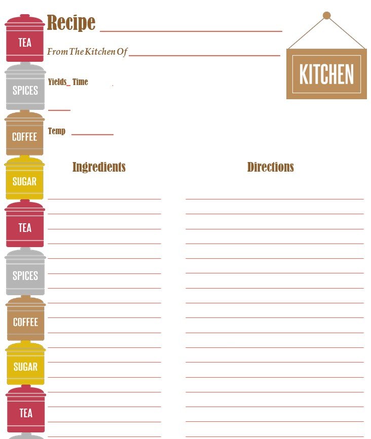 printable recipe book template