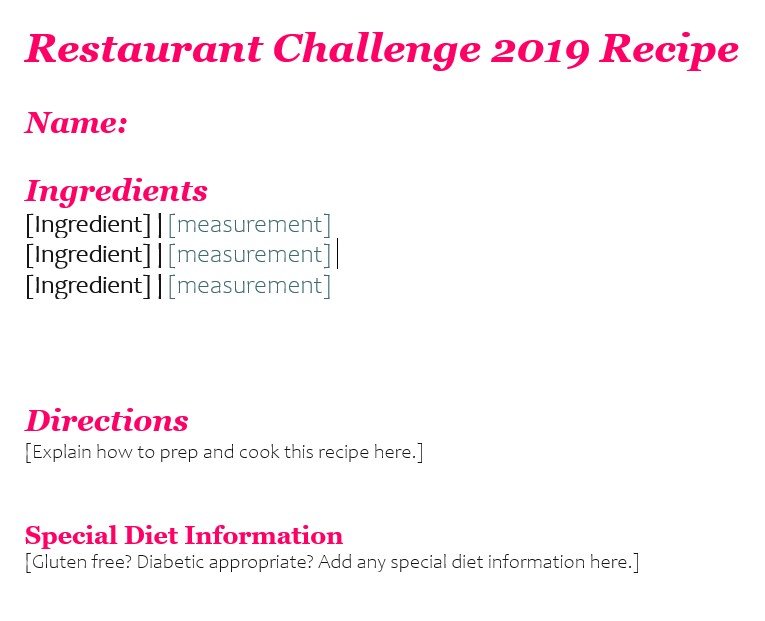 restaurant challenge recipe template