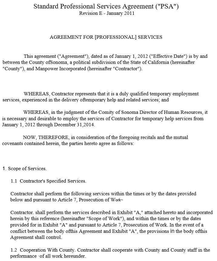 standard professional services agreement