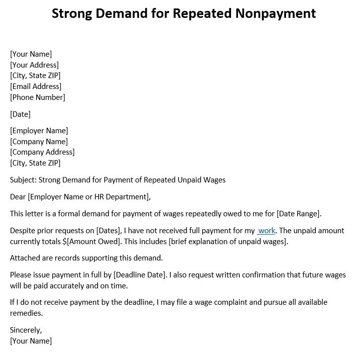strong demand for repeated nonpayment letter
