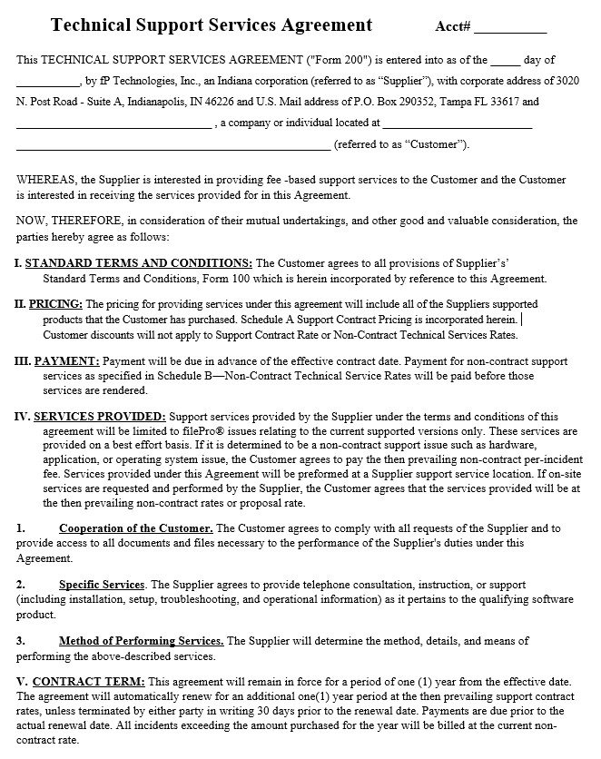 technical support services agreement