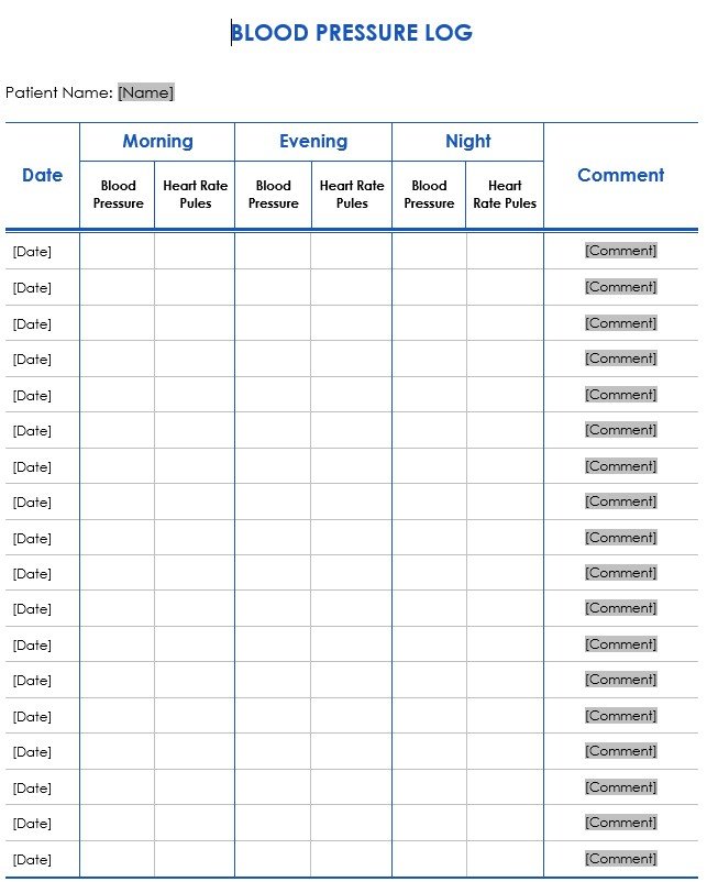blood pressure log template word