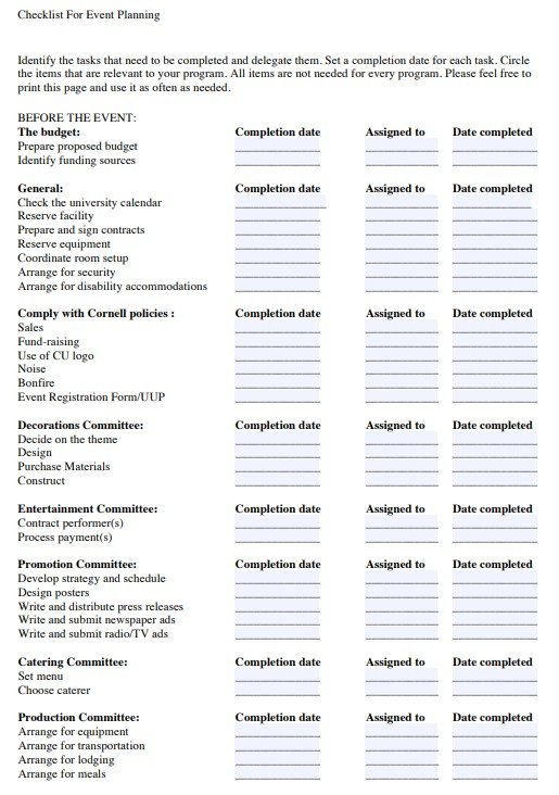 checklist for event planning