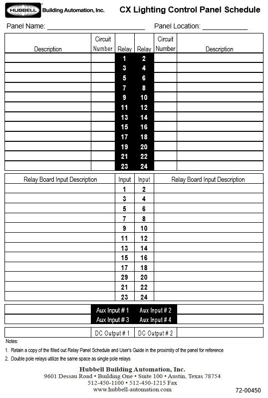 cx lighting control panel schedule template