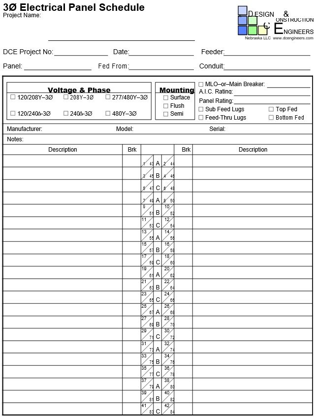 electrical panel schedule