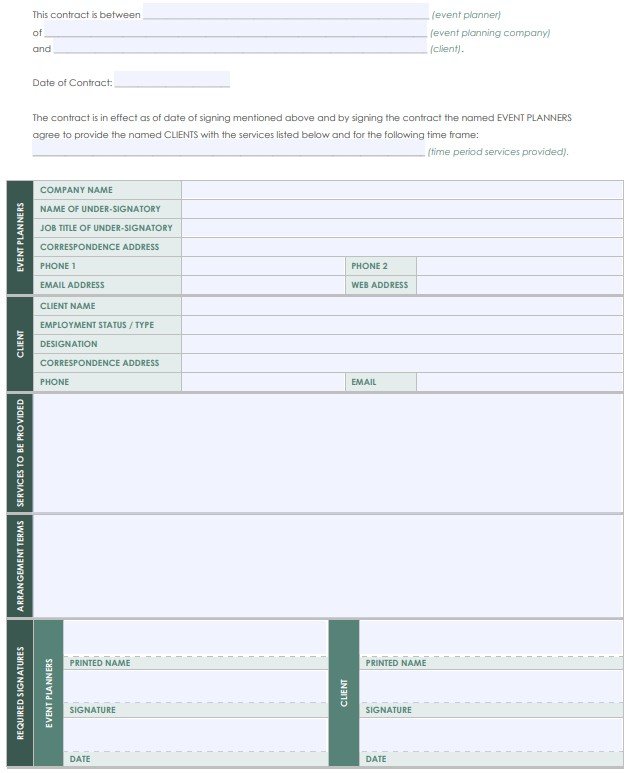 event planner contract template