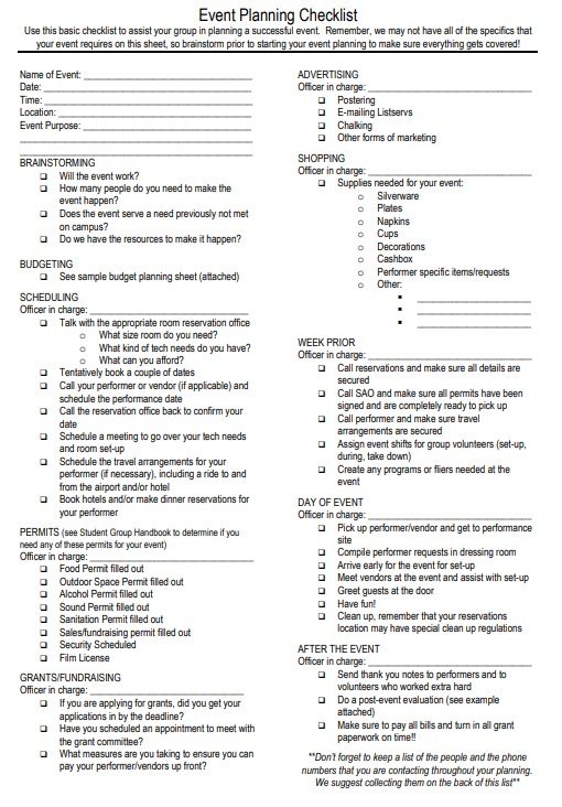 event planning checklist