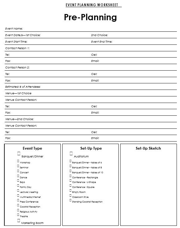 event planning worksheet pre planning