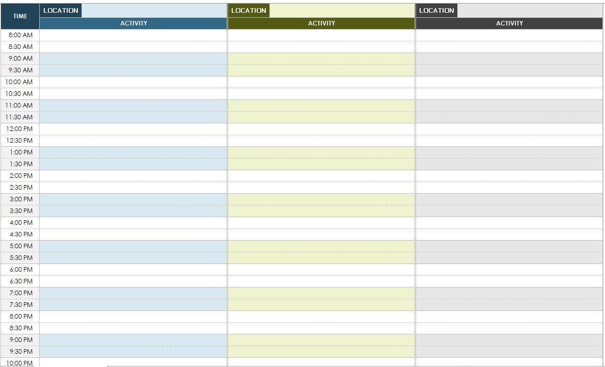 event schedule template excel