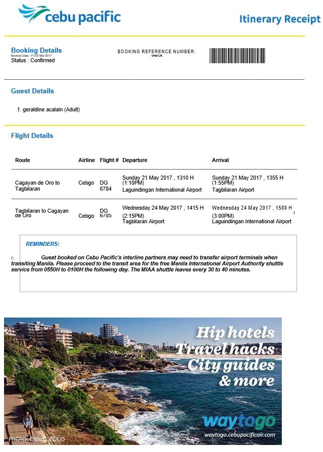 itinerary receipt template