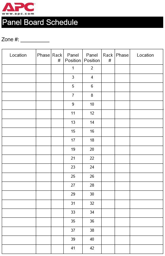 panel board schedule template