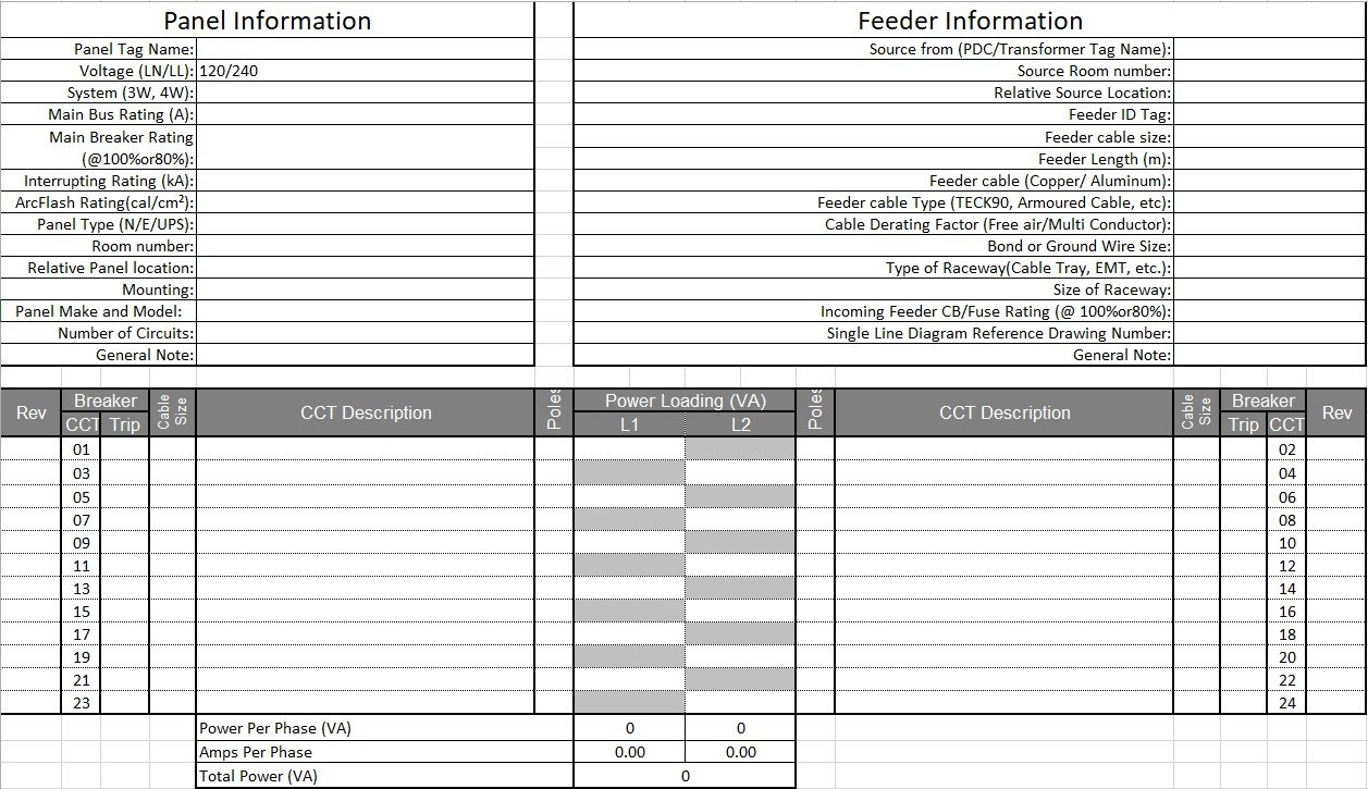 panel schedule template excel