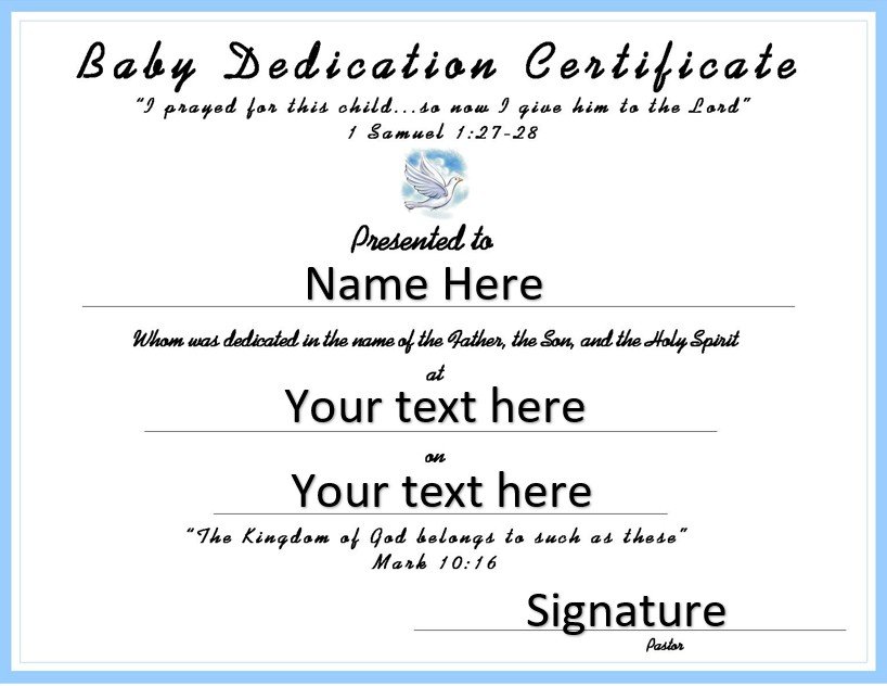 printable baby dedication certificate template