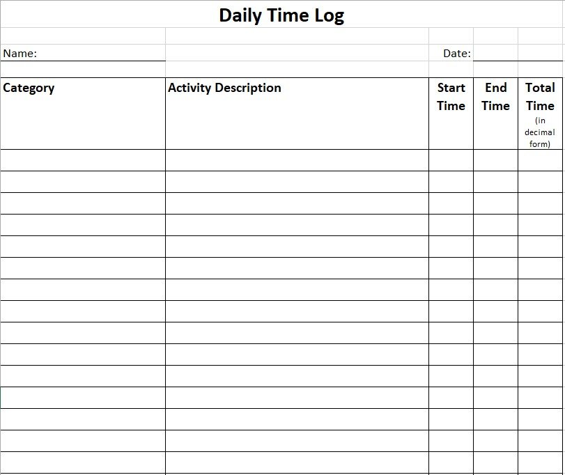 daily time log template