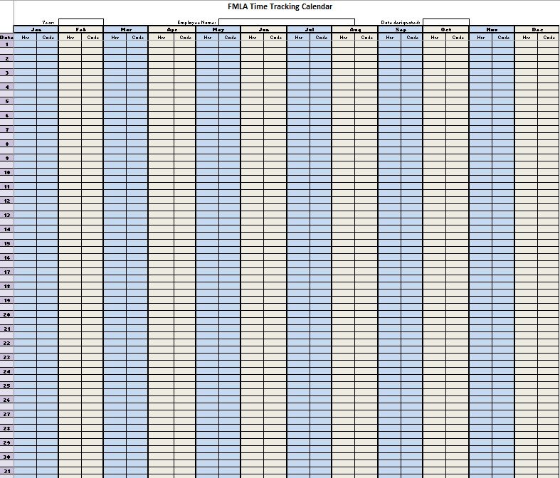 fmla time tracking calendar template