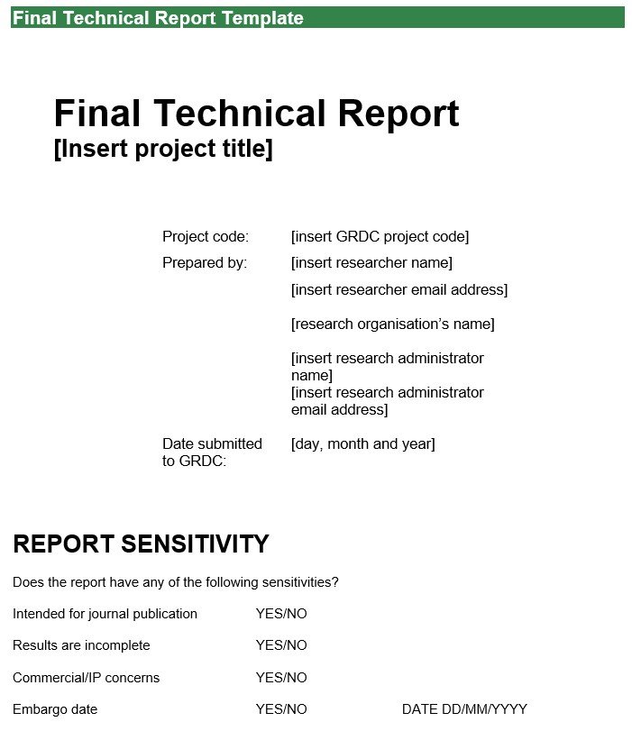 free technical report template