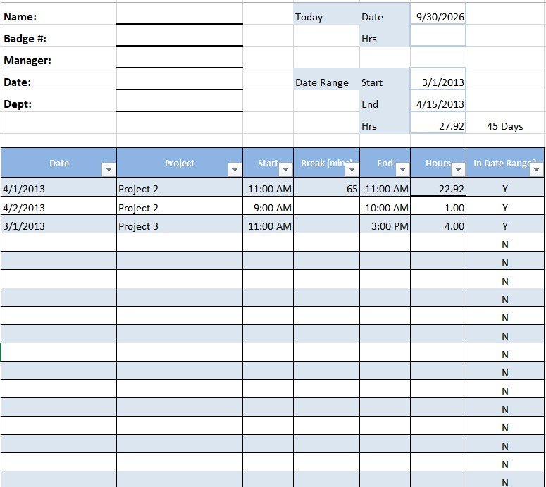 project time tracker excel