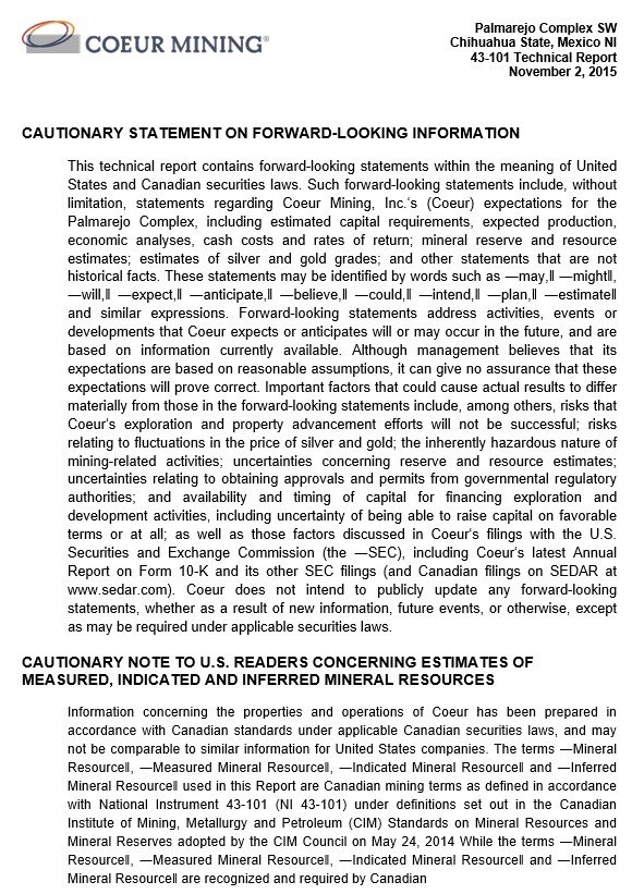 technical report for the palmarejo complex
