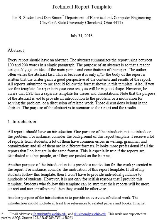 technical report template word