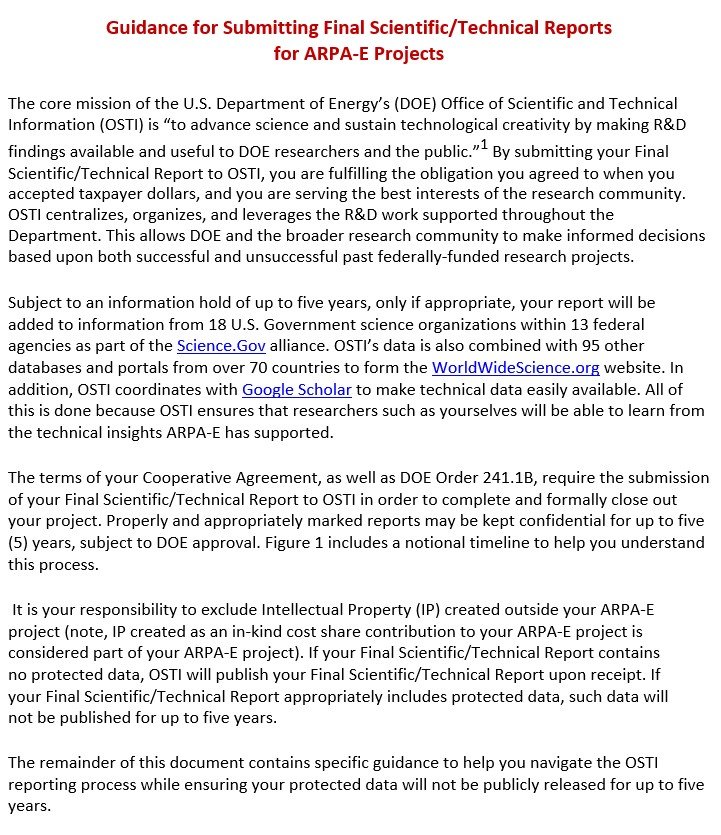 technical reports for ARPA E projects