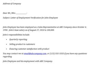 free employment verification letter